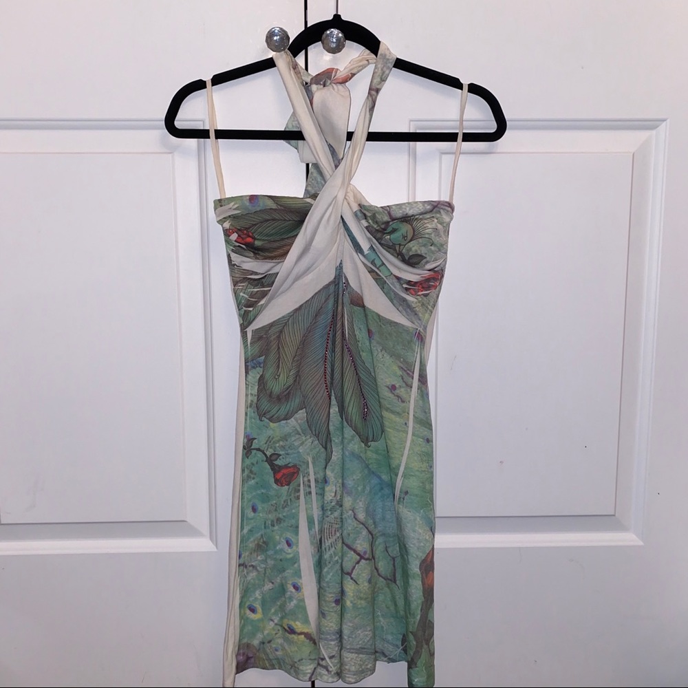 Peacock Printed Halter Dress